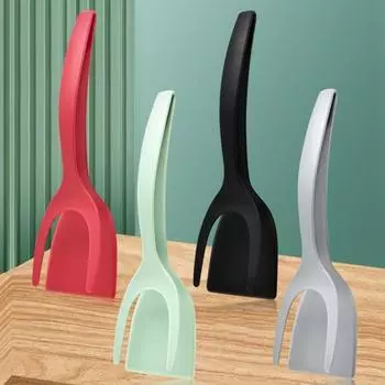 Силиконовая лопаточка для стейка, зажим для еды, противоскользящая длинная ручка, многофункциональный 2-в-1, многофункциональный зажим для жарки мяса, яиц, тостов, сервировочный зажим, щипцы, кухонные принадлежности чёрный