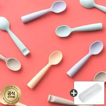 Силиконовая ложка для детского питания Miniwear 2P (Бесплатный подарок),Корейские детские товары Gray/Pink