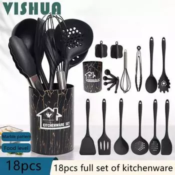 Силиконовая ложка-ложка, 18 предметов, легкая роскошная силиконовая лопатка, антипригарное покрытие, устойчивое к горшку, высокотемпературный силиконовый набор кухонной утвари