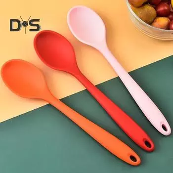 Силиконовая ложка с длинной ручкой, термостойкая однотонная пищевая кухонная ложка, инструменты чёрный