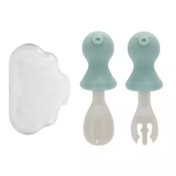 Силиконовая ложка + вилка + футляр Edison Baby Octopus Self-Direction, мятный