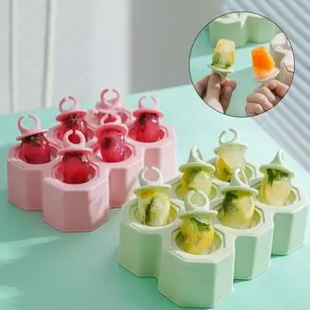 Силиконовая машина для мороженого с ручкой, практичная форма для мороженого с 6 полостями, которую можно мыть в посудомоечной машине светло-зеленый