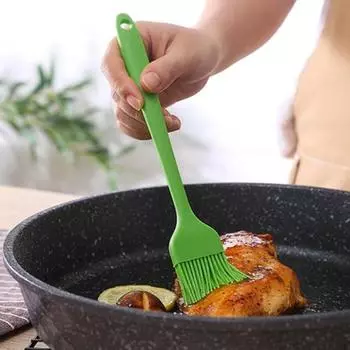 Силиконовая масляная щетка для барбекю, термостойкая, легко хранить, с хвостовым крючком, прочная мягкая насадка, универсальный инструмент для наметки для выпечки барбекю зелёный