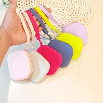 Силиконовая мини-сумка для хранения, квадратный мешочек для помады, милый силиконовый кошелек для монет, ежедневный серый