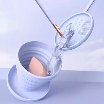 Силиконовая миска для чистки кистей для макияжа, портативный очиститель косметических кистей, скруббер, коврик, складной держатель для пуховок чёрный