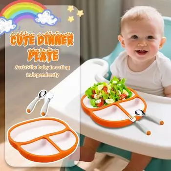 Силиконовая обеденная тарелка, набор ложка и вилка, детская ложка, самостоятельное питание, детская вилка и ложка One Size