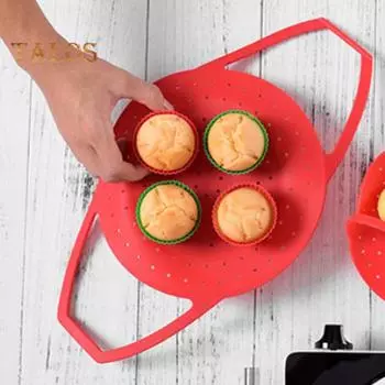 Силиконовая пароварка, экологически чистая, высокая прочность, легкая, практичная, безопасная пароварка для овощей с мягкой ручкой для переноски рыбы синий