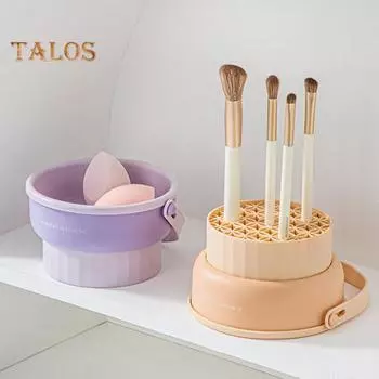 Силиконовая подставка для чистки кистей для макияжа, подставка для хранения, многоразовые косметические кисти, портативный инструмент для чистки, коврик для чистки кистей для макияжа, чаша бежевый