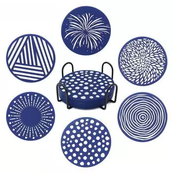 Силиконовая подставка для кофе, круглая 9,8 см, набор подставок для кофе, нескользящий изоляционный коврик, коврик для чашки 6 mat +1 iron белый/чёрный