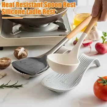 Силиконовая подставка для ложки для плиты, лопатка, ложка, устойчивый держатель, кухонная подставка для ложки, подставка для современного фермерского декора хаки