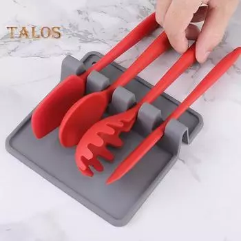 Силиконовая подставка для ложки для плиты, термостойкий держатель для столовых приборов с подложкой для сбора капель, не содержащая бисфенол А, подставка для кухонных ложек, лопаток, половников, щипцов, большой ложки чёрный