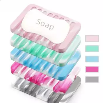 Силиконовая подставка для мыла Нескользящая подставка для мыла Мыльница Сливная мыльница Влагостойкая мыльница Мыльница ручной работы 11.5x8x1cm светло-розовый/белый