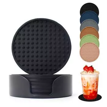 Силиконовая подставка, круглая нескользящая утолщенная настольная чашка для воды, горячий изоляционный коврик, набор ковриков для чашек 10cm*10cm*0.5cm чёрный