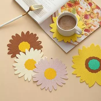 Силиконовая подставка с цветком, водонепроницаемая, термостойкая, нескользящая, защита стола, столешница, подставка для столовых приборов с цветочным рисунком, держатель для чашки кофе, чая, кухонные принадлежности светло-розовый