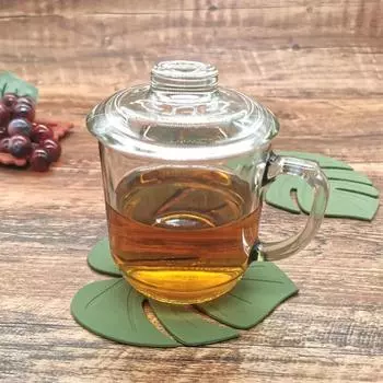 Силиконовая подставка в форме листа с рисунком из мультфильма, легко чистящаяся многоразовая настольная подставка зелёный