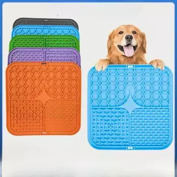 Силиконовая подушечка для лизания домашних животных, посуда для медленной еды, миска, присоска, подушечка для лизания собаки, анти-удушающая подушечка для медленной еды 20x20cm синий