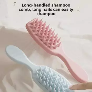 Силиконовая расческа для мытья волос с длинной ручкой и крупными зубцами для массажа кожи головы и уменьшения выпадения волос. розовый