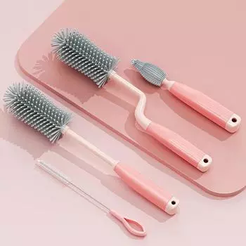 Силиконовая щетка для бутылочек, вращающаяся на 360 градусов, щетка для сосок, набор для чистки, устойчивая к высоким температурам One Size розовый