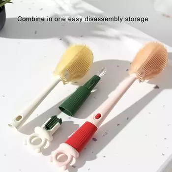 Силиконовая щетка для бутылок 4-в-1, очиститель соломы, пищевая термостойкая жесткая щетина, съемная щетка для мытья бутылок с водой зелёный