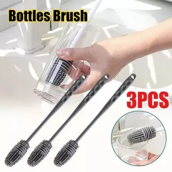 Силиконовая щетка для бутылок с молоком, длинная ручка, щетка для чашек, ручная мягкая головка, пищевая щетка для полива, кухонные бытовые щетки для уборки 1PC