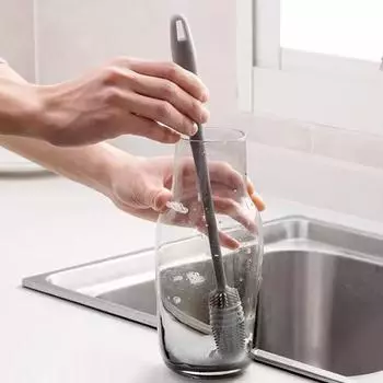 Силиконовая щетка для бутылок с молоком, скребок для чашек, очиститель для стекол, длинная ручка, щетка для очистки бутылок с напитками, кухонный инструмент для чистки темно-серого