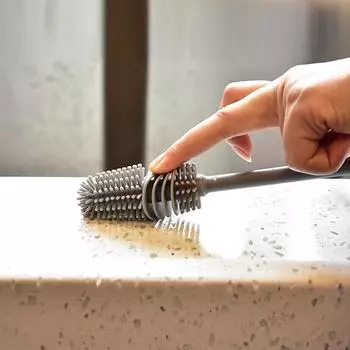 Силиконовая щетка для чашек, щетка для чистки бутылок с молоком, длинная ручка, очиститель для бутылок с водой, щетка для чистки стеклянных чашек, кухонные инструменты для чистки серый