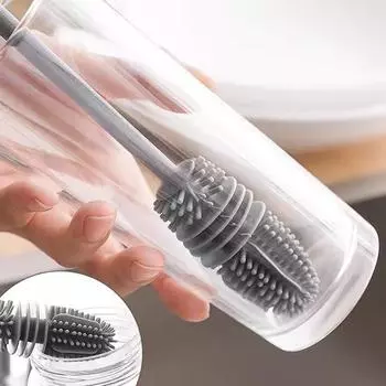 Силиконовая щетка для чистки чашек, бытовая щетка с длинной ручкой и мягкой головкой, щетка для чистки вакуумных чашек, щетка для чистки стеклянных бутылок #C0QW7# серый