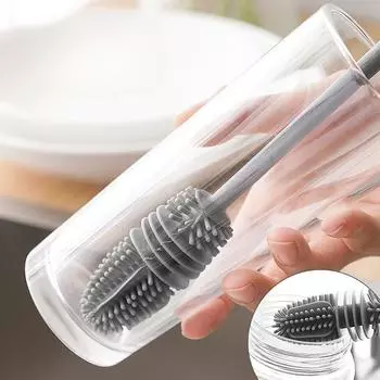 Силиконовая щетка для чистки чашек с длинной ручкой, для чистки изолированных чашек, щетка для чистки стеклянных чашек с длинной ручкой, для бутылок без мертвых углов, щетка для чистки кухни