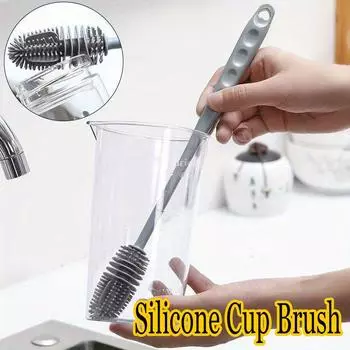 Силиконовая щетка для чистки чашек с длинной ручкой, щетка для чистки чашек без мертвых углов и зазоров, пластиковая щетка для чистки молочных бутылок, бытовой инструмент