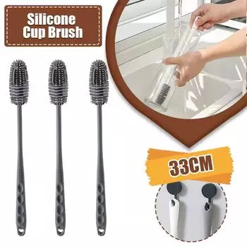 Силиконовая щетка для чистки чашек Щетка для чистки чашек Без мертвых углов и зазоров Пластиковая щетка Щетка для чистки бутылок с молоком Бытовая 1PC серый ясень