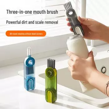 Силиконовая щетка для чистки чашек «три в одном» для чистки крышек и щелей three in one зелёный