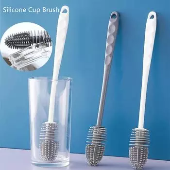 Силиконовая щетка для чистки детских бутылочек, щетка для чистки бутылок с водой с длинной ручкой, щетка для чистки стеклянных чашек, кухонные принадлежности для уборки