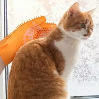 Силиконовая щетка для купания домашних животных, прочная расческа для кошек, двухсторонняя щетка для собак, перчатка для удаления шерсти кошек и собак оранжевый
