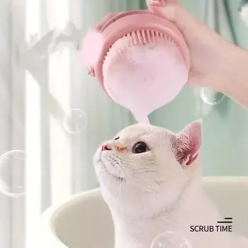 Силиконовая щетка для купания домашних животных с дозатором мыла - Мягкий массаж для собак и кошек, простое решение для купания и ухода серый
