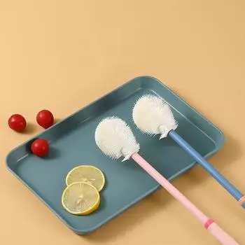 Силиконовая щетка для мытья чашек, бытовая щетка с длинной ручкой, складная многофункциональная насадка для мытья бутылок с молоком розовый