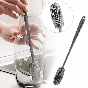 Силиконовая щетка для мытья чашек с длинной ручкой, щетка для мытья стекол, кухонный инструмент для чистки бокалов, бутылок, стеклянных чашек grey-1pcs