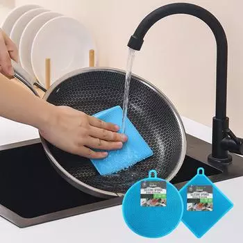 Силиконовая щетка для мытья посуды, безмасляная утолщенная губка для мытья посуды, кухонная многофункциональная тряпка, губка, кастрюля для чистки и миска. 1pc серый
