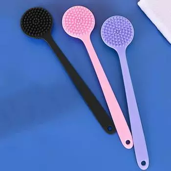 Силиконовая щетка для мытья спины для душа с удлиненной ручкой двухсторонняя розовый