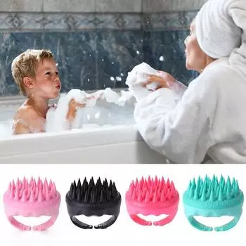 Силиконовая щетка для шампуня, массажер для головы, щетка для мытья влажных и сухих волос, расческа для мытья волос, инструмент для ухода за волосами головы для женщин чёрный