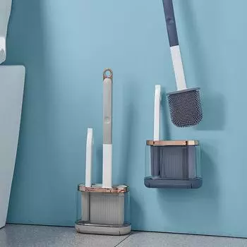 Силиконовая щетка для унитаза 2-в-1 Щетка для чистки унитаза с длинной ручкой Прозрачная основа для аксессуаров для чистящих щеток серый