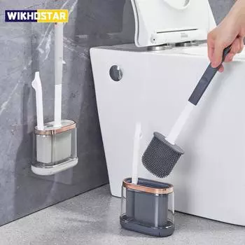 Силиконовая щетка для унитаза 2-в-1 Щетка для чистки унитаза с длинной ручкой Прозрачная основа для аксессуаров для чистящих щеток темно серый