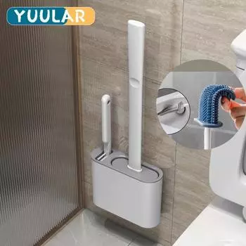 Силиконовая щетка для унитаза из термопластичной резины и держатель Щетка для унитаза с набором держателей Настенная щетка для унитаза Силиконовая щетина для пола чёрный