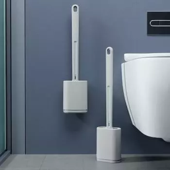 Силиконовая щетка для унитаза с длинной ручкой, двухсторонняя щетка для глубокой очистки, противоскользящий дизайн, держатель фильтра, набор инструментов для уборки ванной комнаты серый