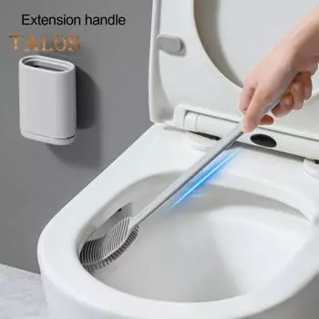 Силиконовая щетка для унитаза с длинной ручкой, двухсторонняя щетка для глубокой очистки, противоскользящий дизайн, держатель фильтра, набор инструментов для уборки ванной комнаты серый