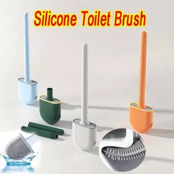 Силиконовая щетка для унитаза с защитой от протечек и основанием, силиконовая плоская головка, гибкая мягкая щетина, держатель для быстрой сушки