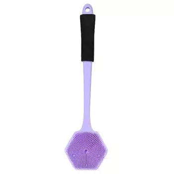 Силиконовая щетка для ванны с длинной ручкой, двухсторонняя головка щетки, нежная мочалка для спины, глубокое очищение фиолетовый