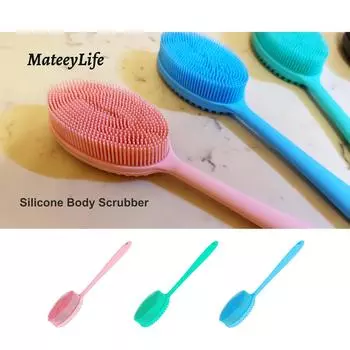 Силиконовая щетка для ванны с длинной ручкой, мягкая щетка для тела на спине, влажный душ, почистите спину двусторонней щеткой для душа One Size синий