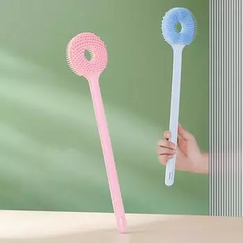 Силиконовая щетка для ванны с длинной ручкой, двухсторонняя щетка для душа, пилинг, скраб для тела, массажные щетки для спины, аксессуары для ванной комнаты розовый