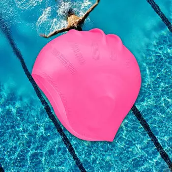 Силиконовая шапочка для плавания, шапочка для плавания, удобные головные уборы для защиты ушей, шапочки для купания для взрослых розовый