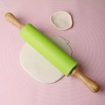 Силиконовая скалка с ручкой из цельного дерева, бытовая скалка, антипригарная скалка для замешивания пельменей, инструмент для выпечки муки, кухонный инструмент S